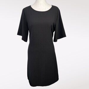 Chelsea28 Black Short Sleeve Belted Dress Knee Length Keyhole Back Size Medium